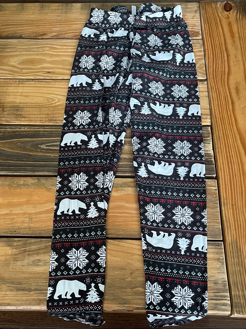 Black Holiday Polar Bear Print Leggings with Snowflake Pattern